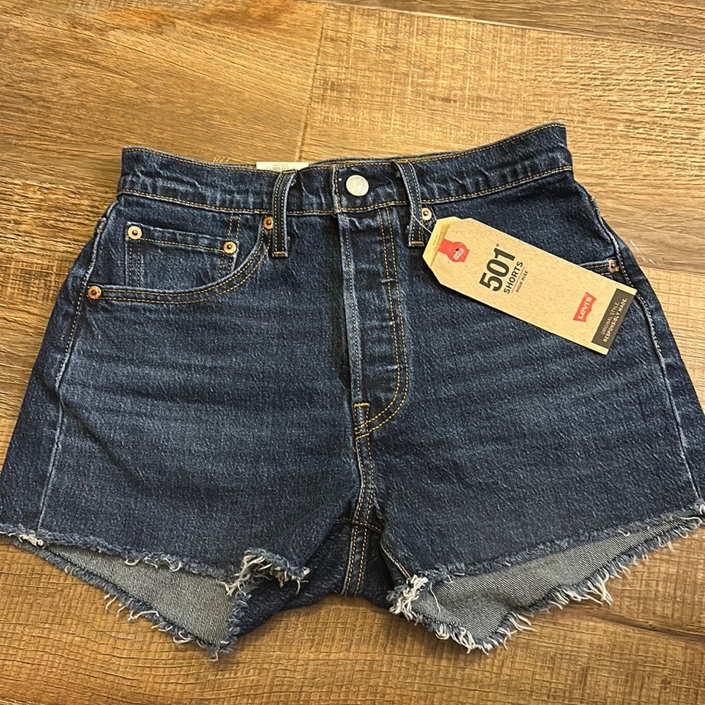Levis 501 Denim Jean high rise cut off shorts size 26